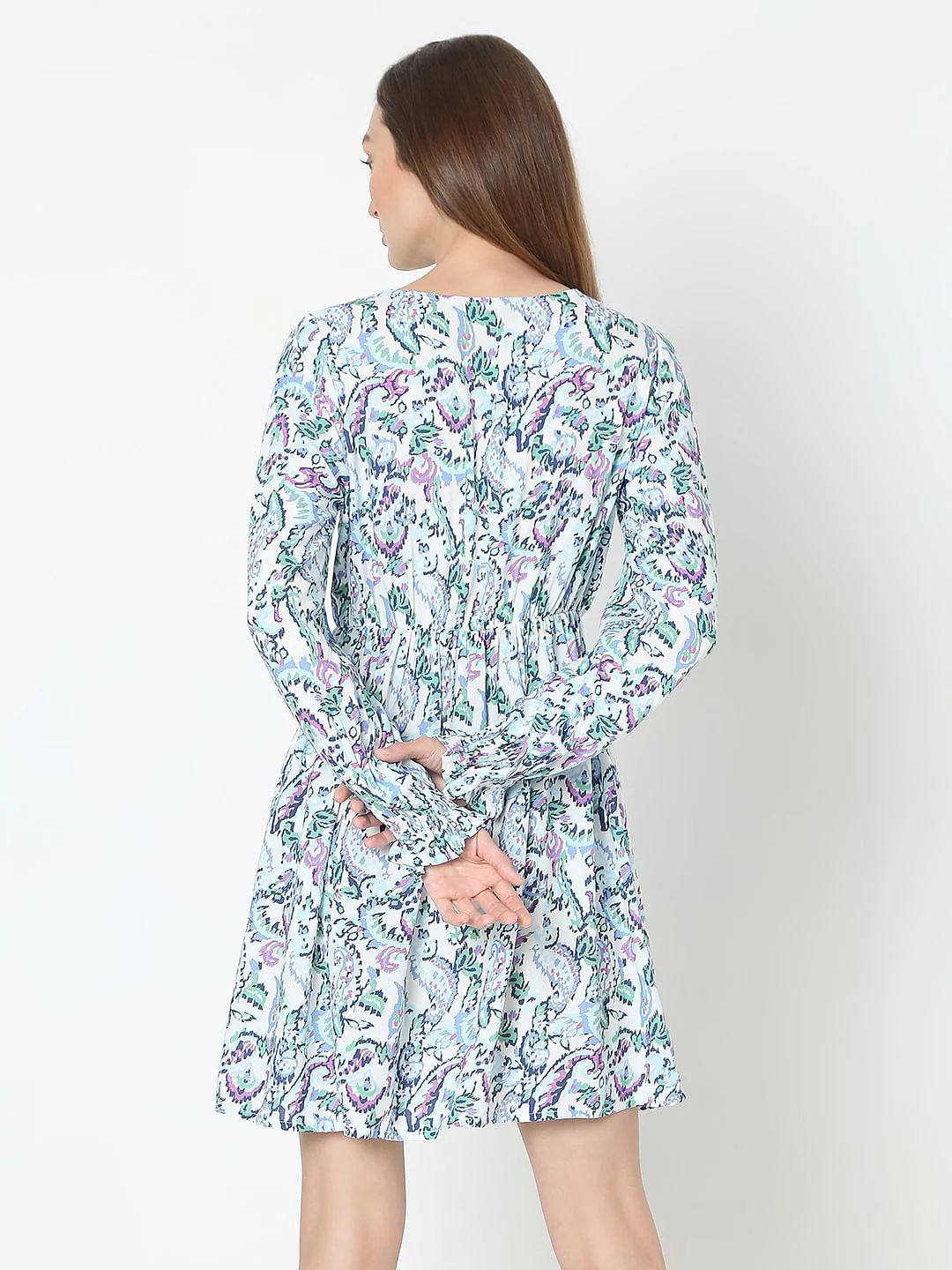 Light Blue Printed Mini Dress - Image 4