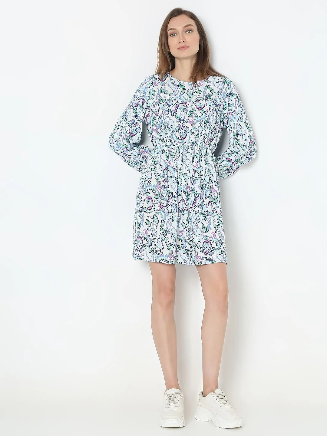 Light Blue Printed Mini Dress - Image 5
