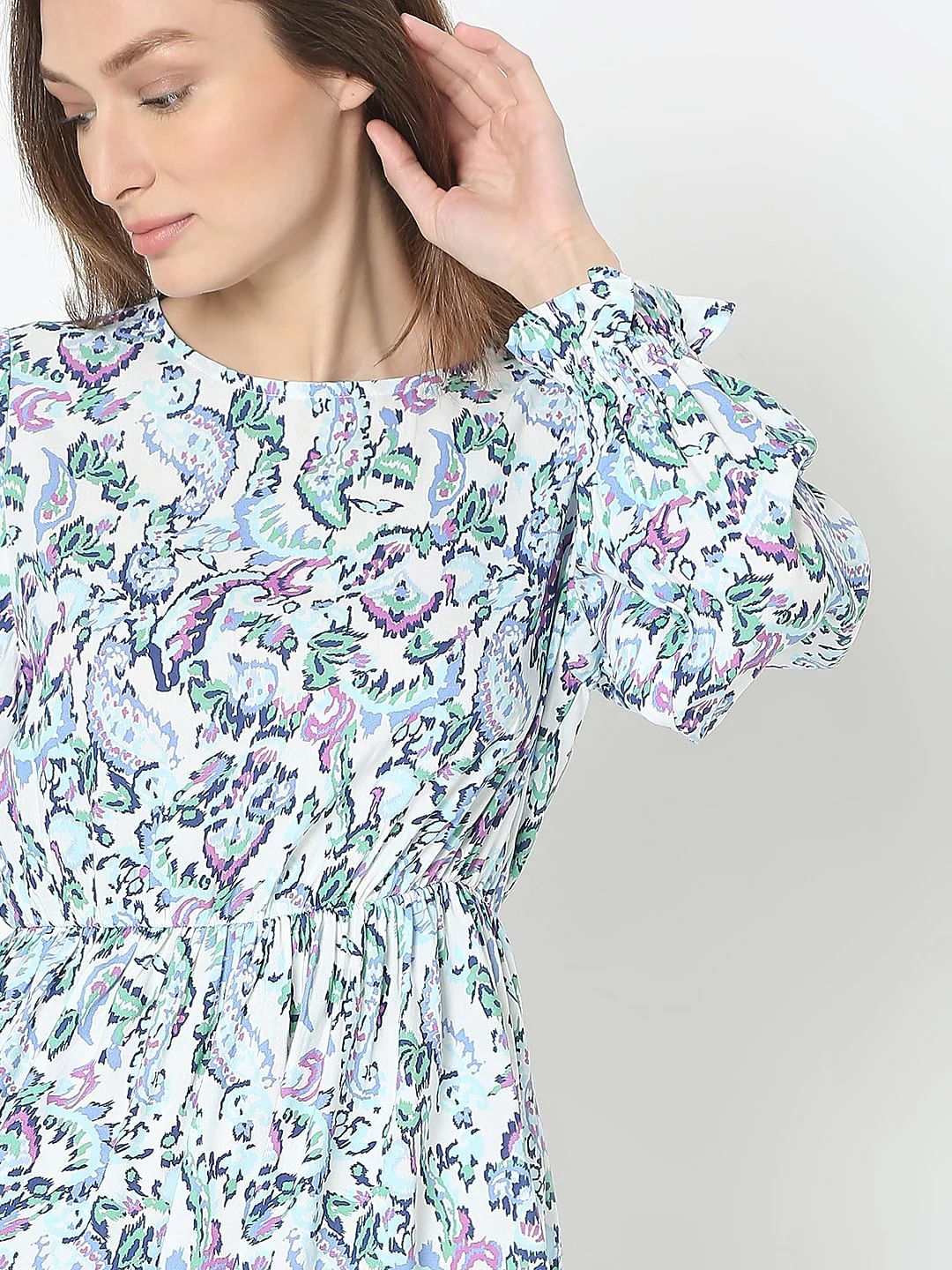 Light Blue Printed Mini Dress - Image 6