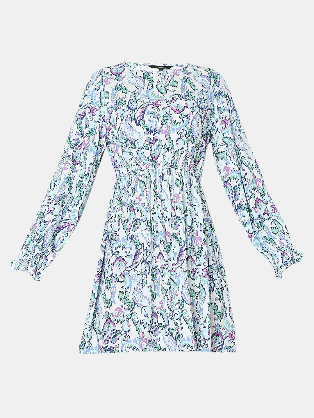 Light Blue Printed Mini Dress - Image 7