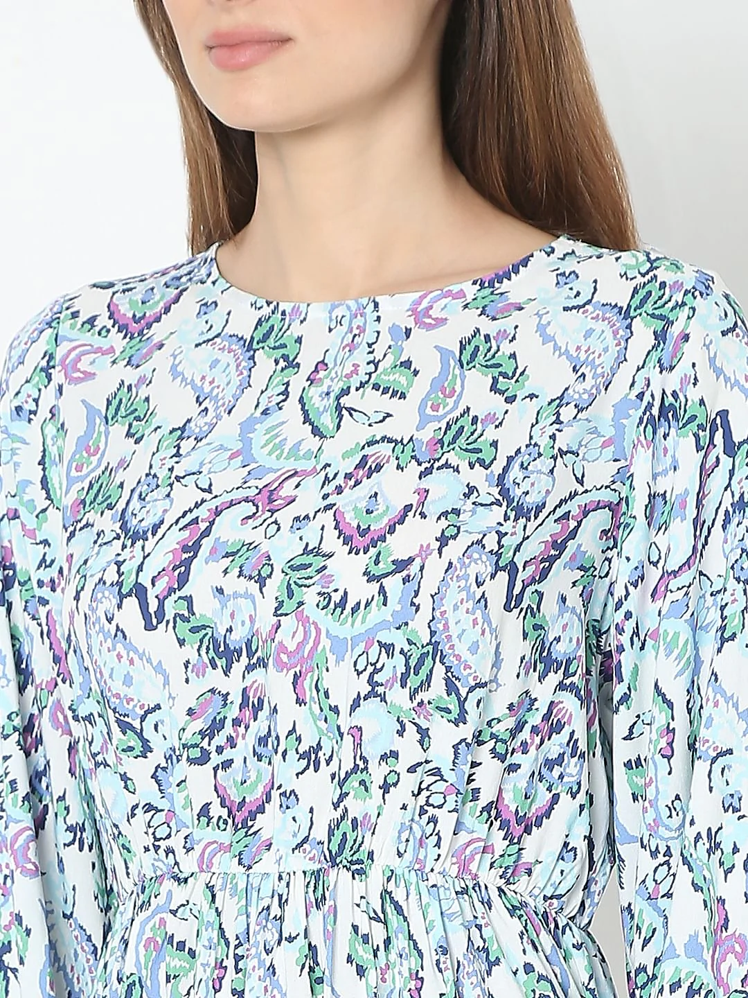 Light Blue Printed Mini Dress - Image 8