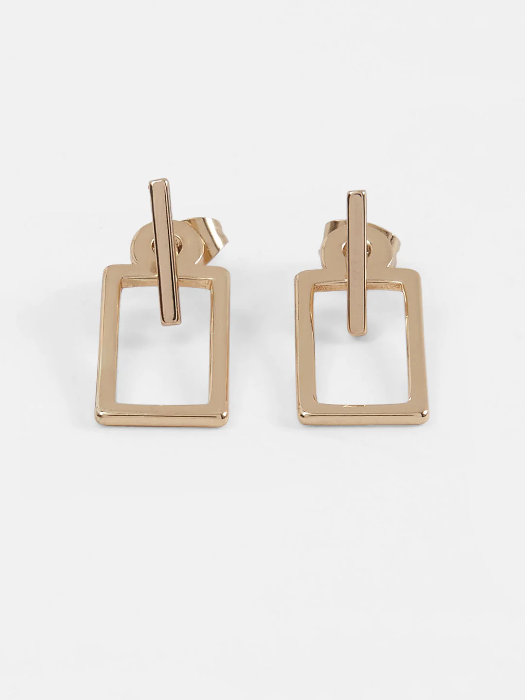 Golden Rectangular Drop Earrings - Image 2