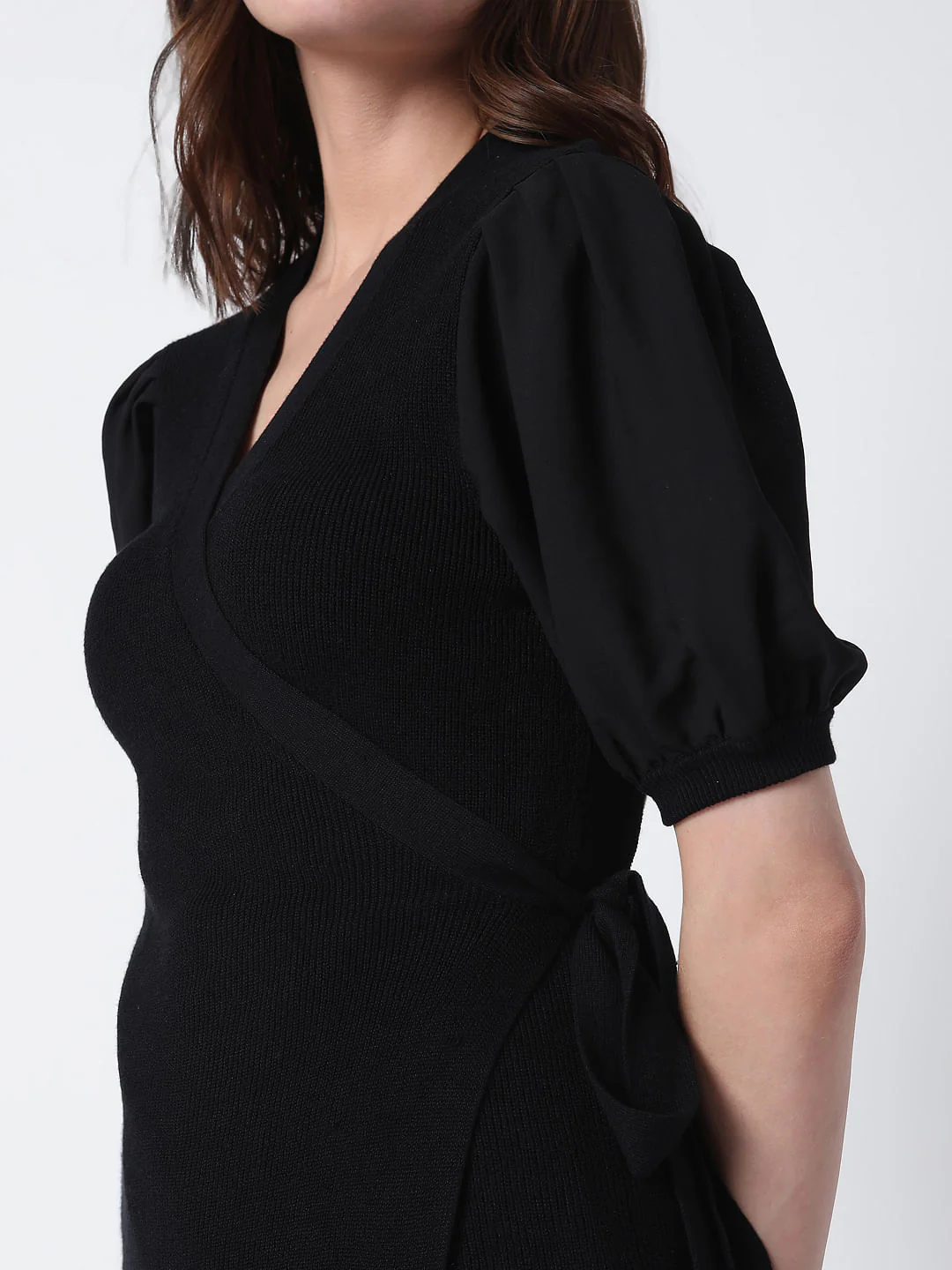 Black Ribbed Puff Sleeves Top - Image 6