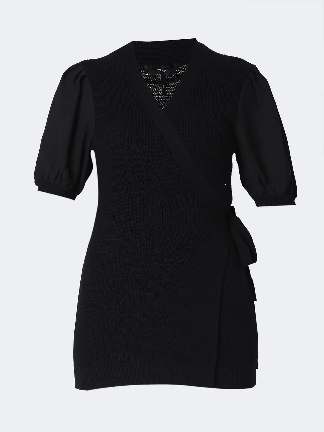Black Ribbed Puff Sleeves Top - Image 7