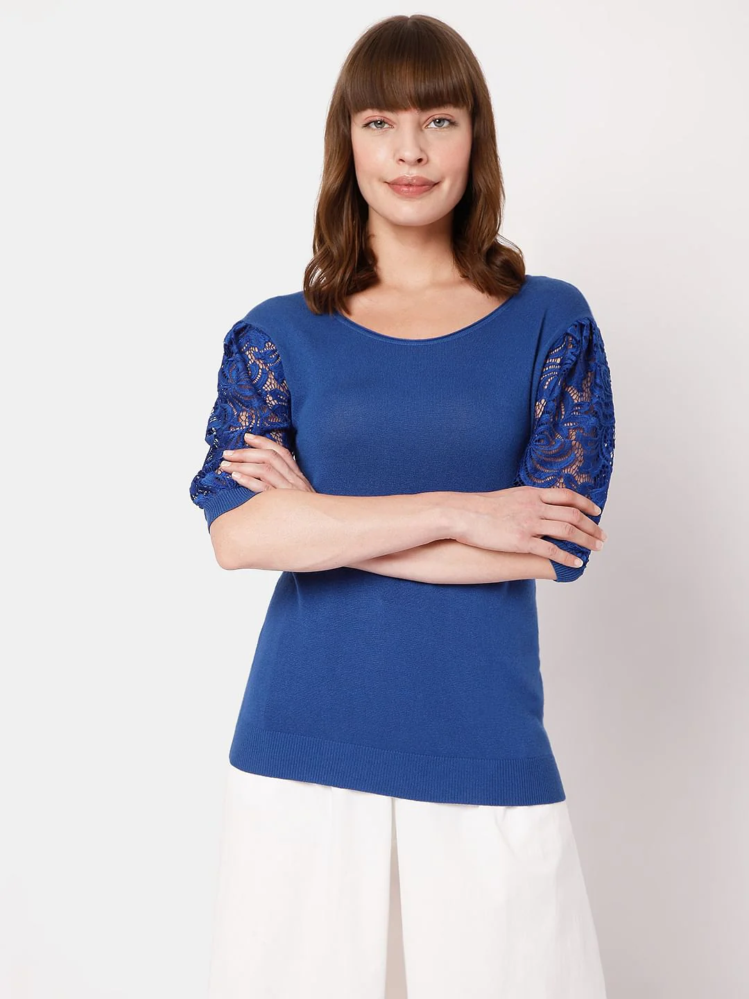 Blue Lace Sleeves Top - Image 2
