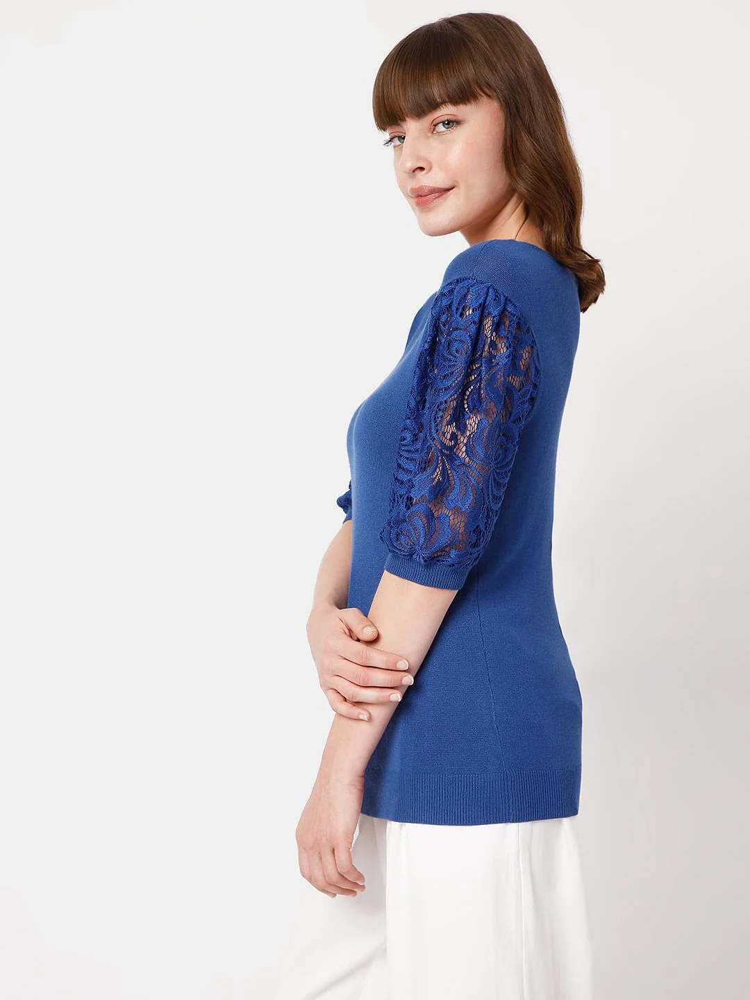 Blue Lace Sleeves Top - Image 3