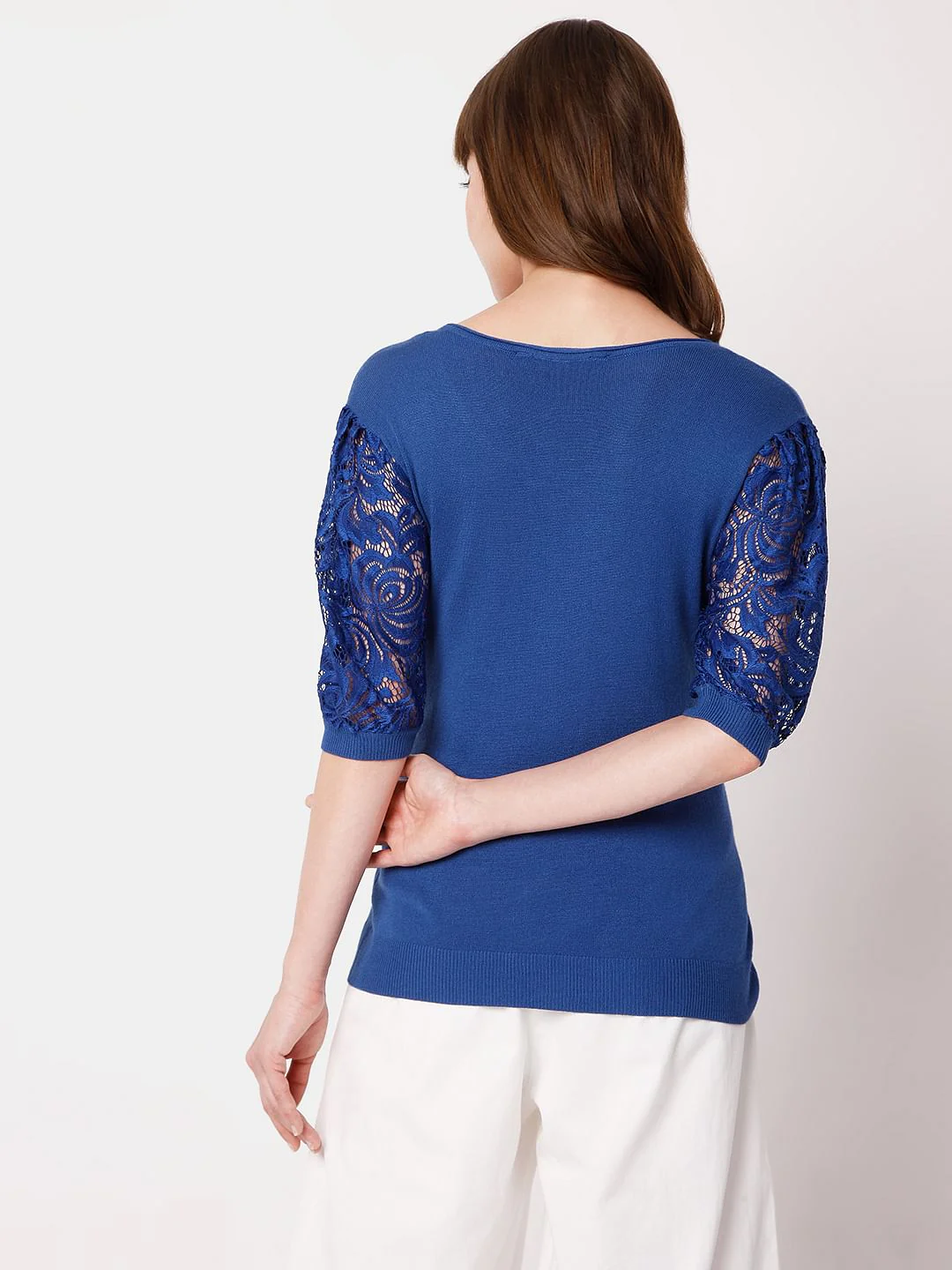 Blue Lace Sleeves Top - Image 4