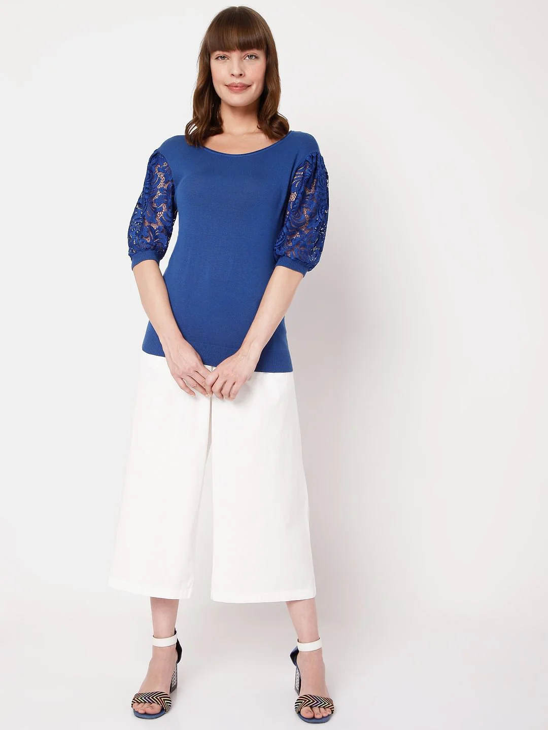 Blue Lace Sleeves Top - Image 5