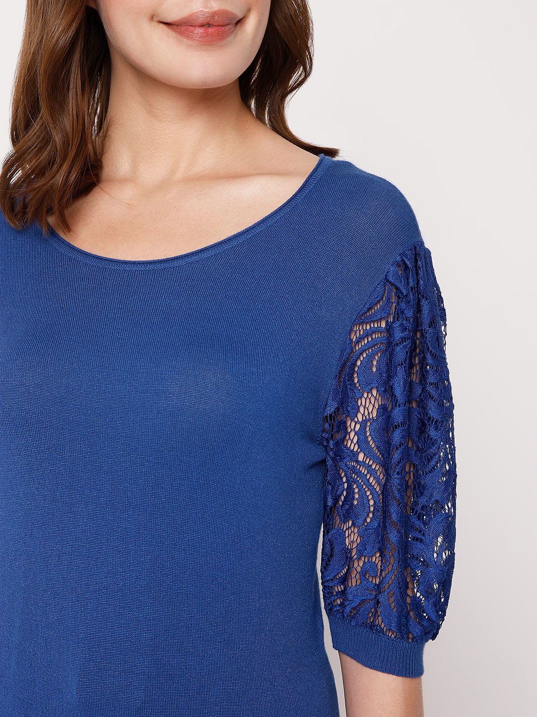 Blue Lace Sleeves Top - Image 6