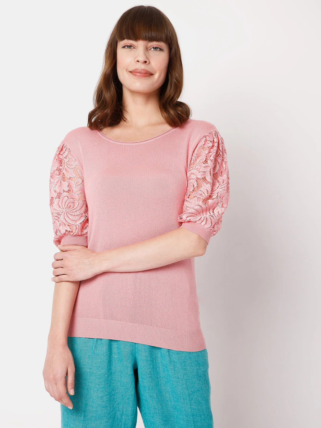 Pink Lace Sleeves Top - Image 2