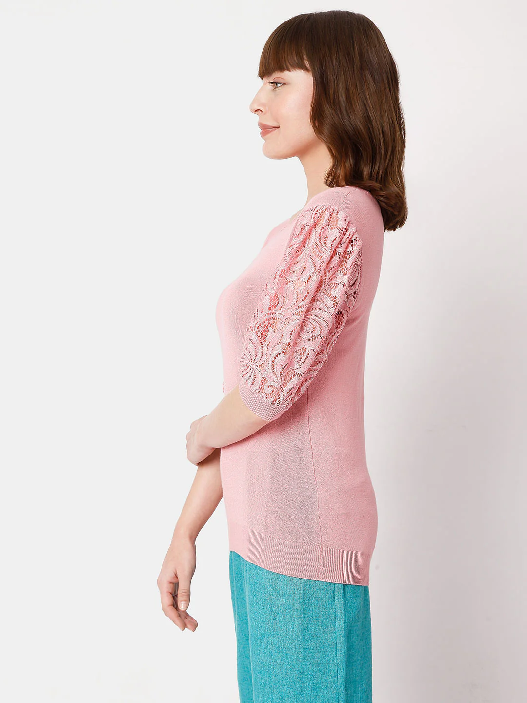 Pink Lace Sleeves Top - Image 3