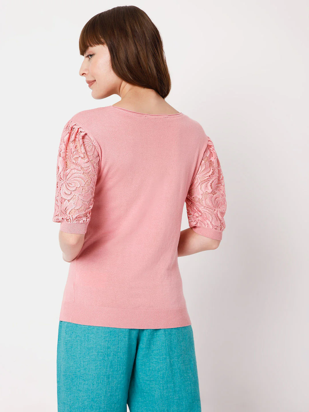 Pink Lace Sleeves Top - Image 4