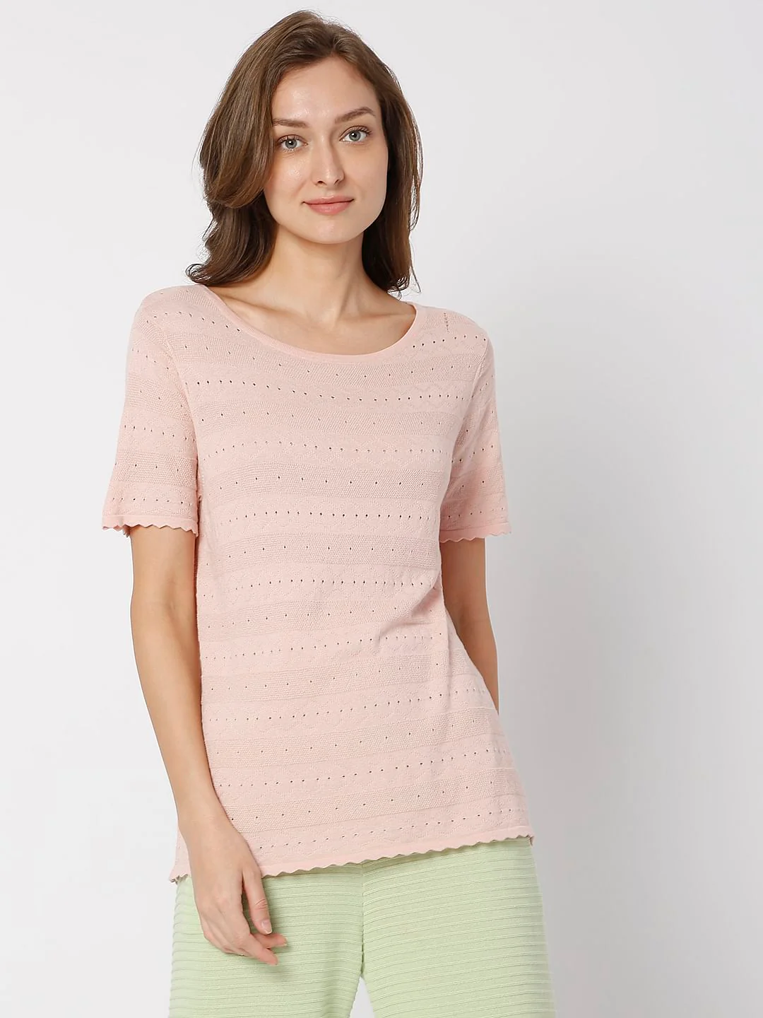 Coral Flat Knit Textured T-Shirt - Image 2