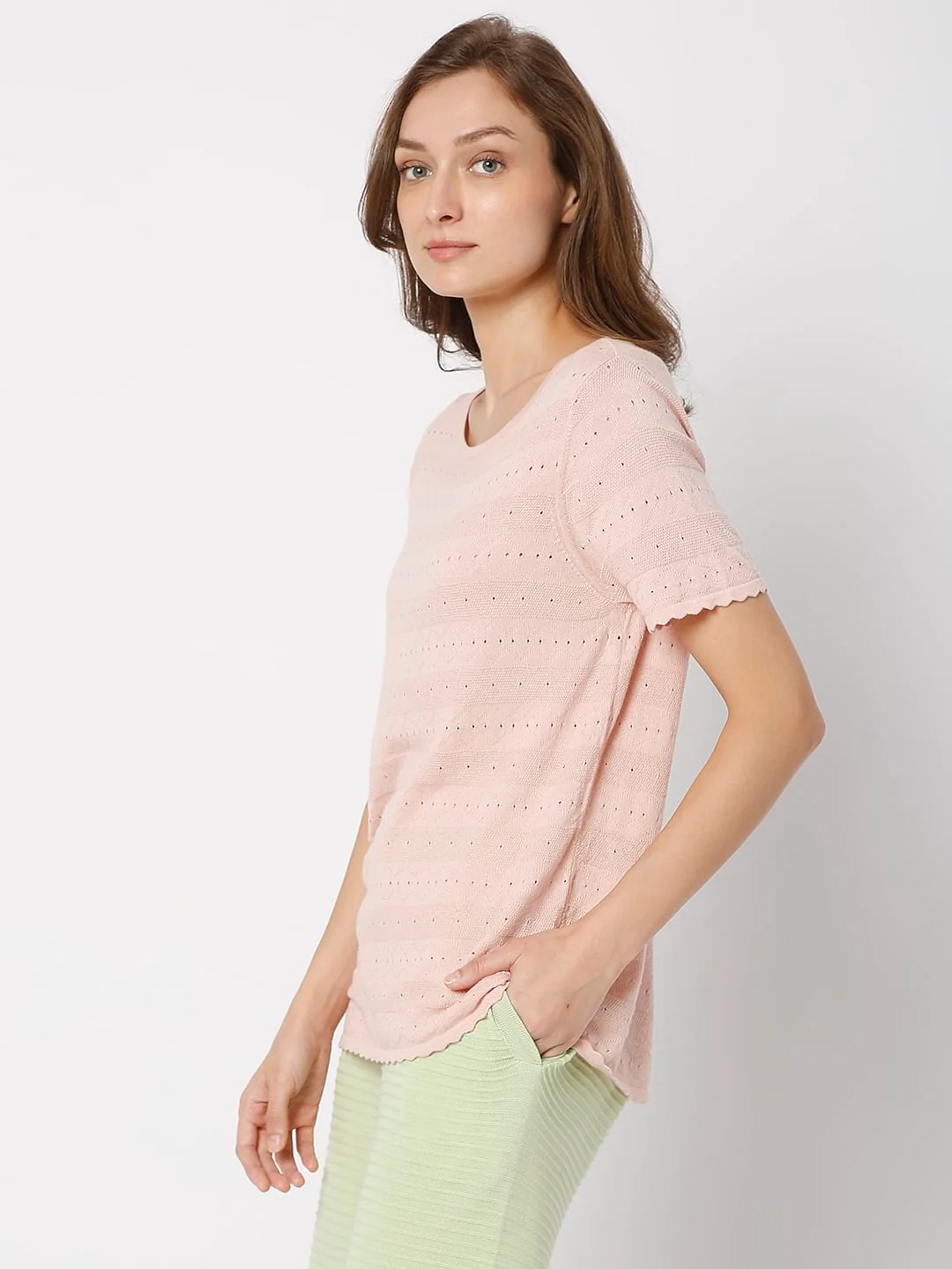 Coral Flat Knit Textured T-Shirt - Image 3