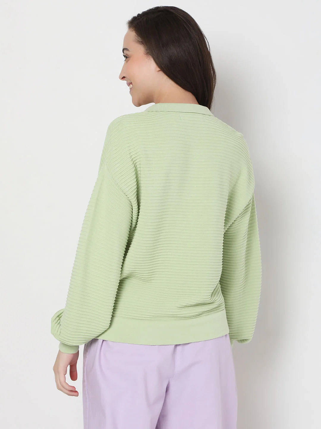 Light Green Striped Co-Ord Set Polo T-Shirt - Image 4