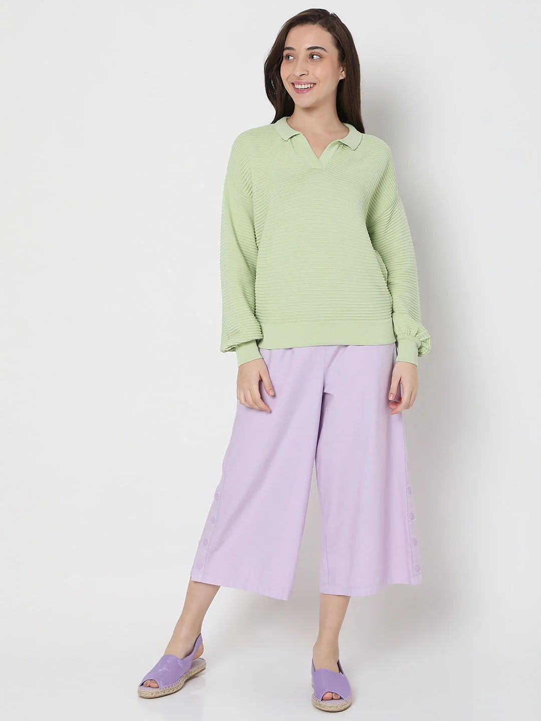 Light Green Striped Co-Ord Set Polo T-Shirt - Image 5