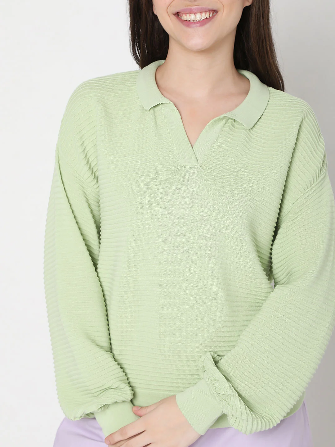 Light Green Striped Co-Ord Set Polo T-Shirt - Image 6