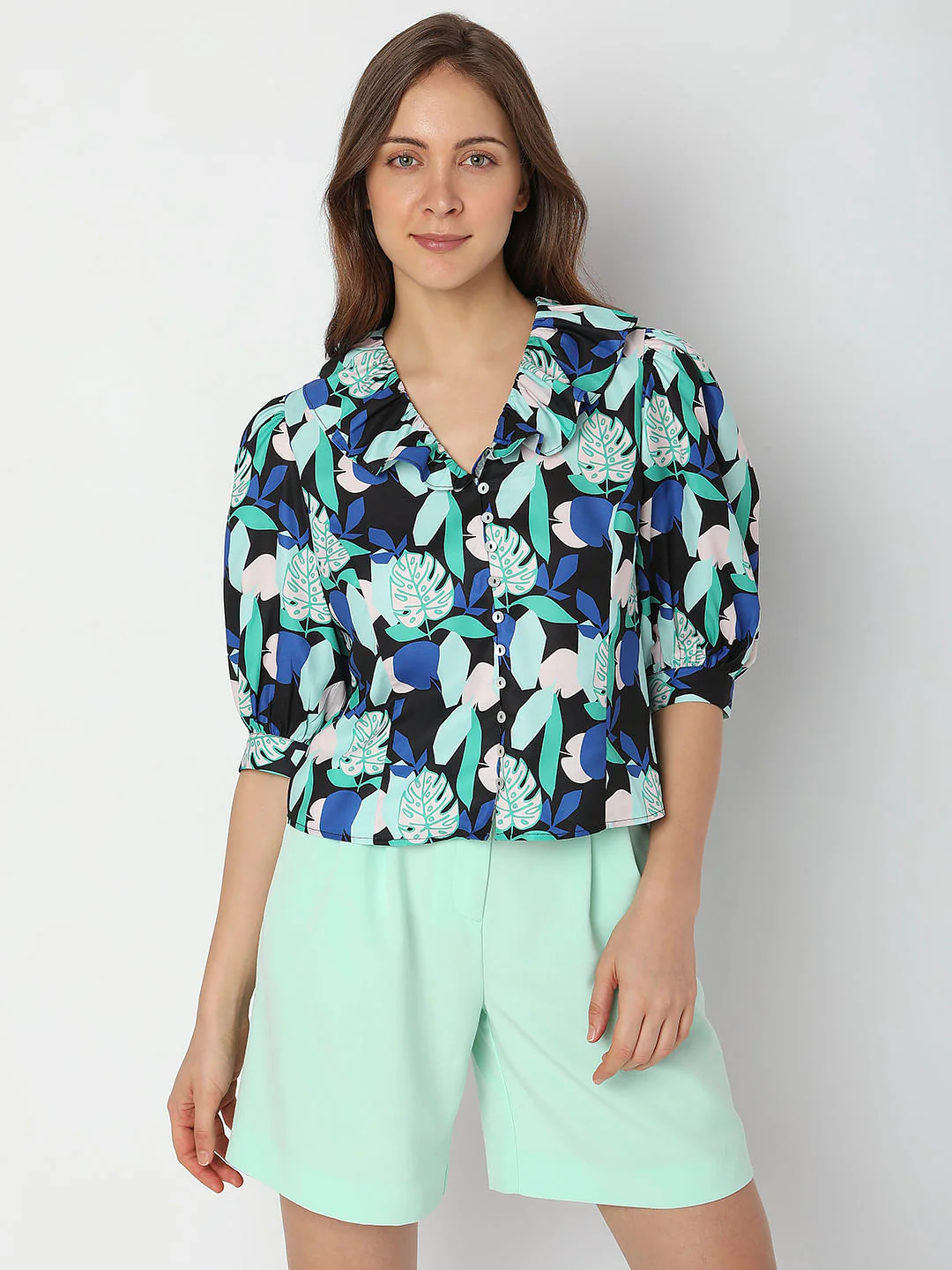 Black Tropical Print Top - Image 2