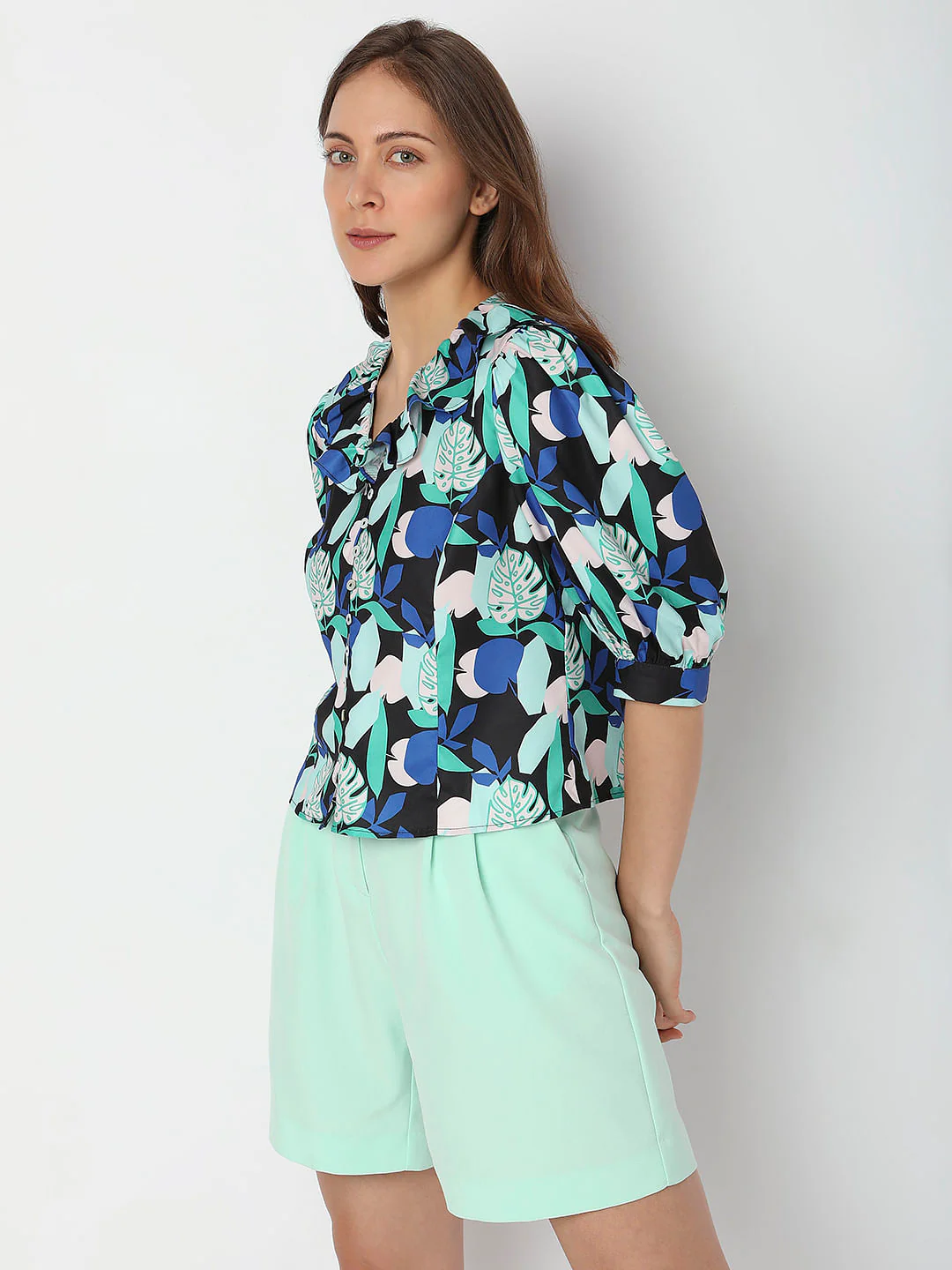 Black Tropical Print Top - Image 3