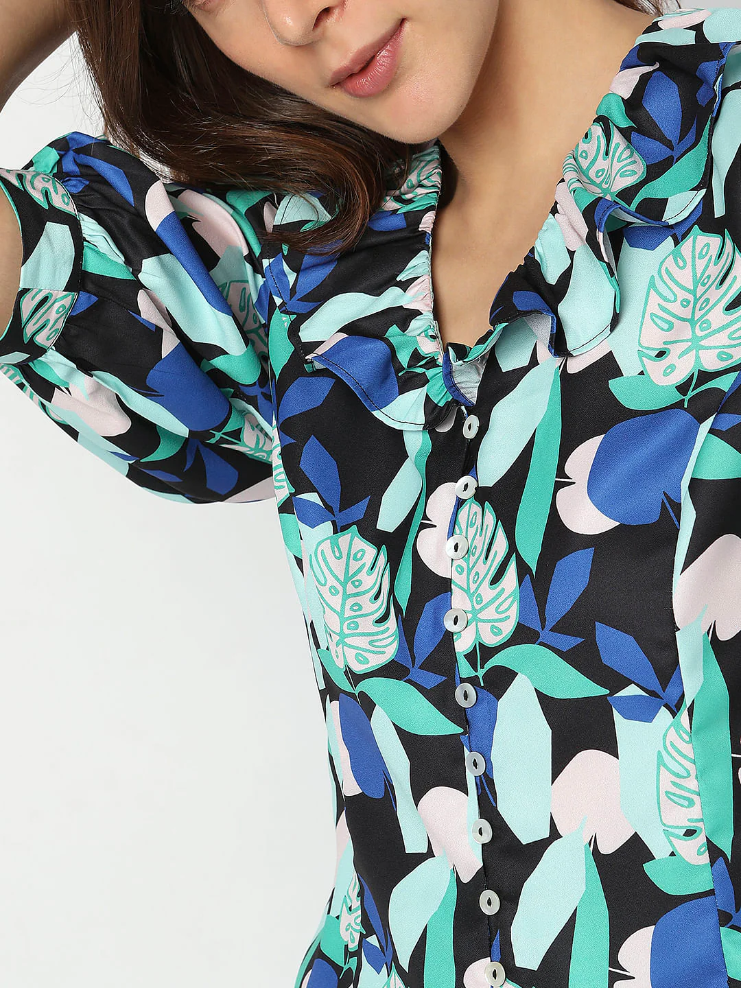 Black Tropical Print Top - Image 6