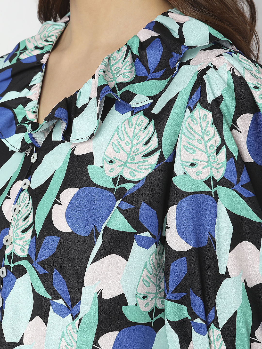 Black Tropical Print Top - Image 8