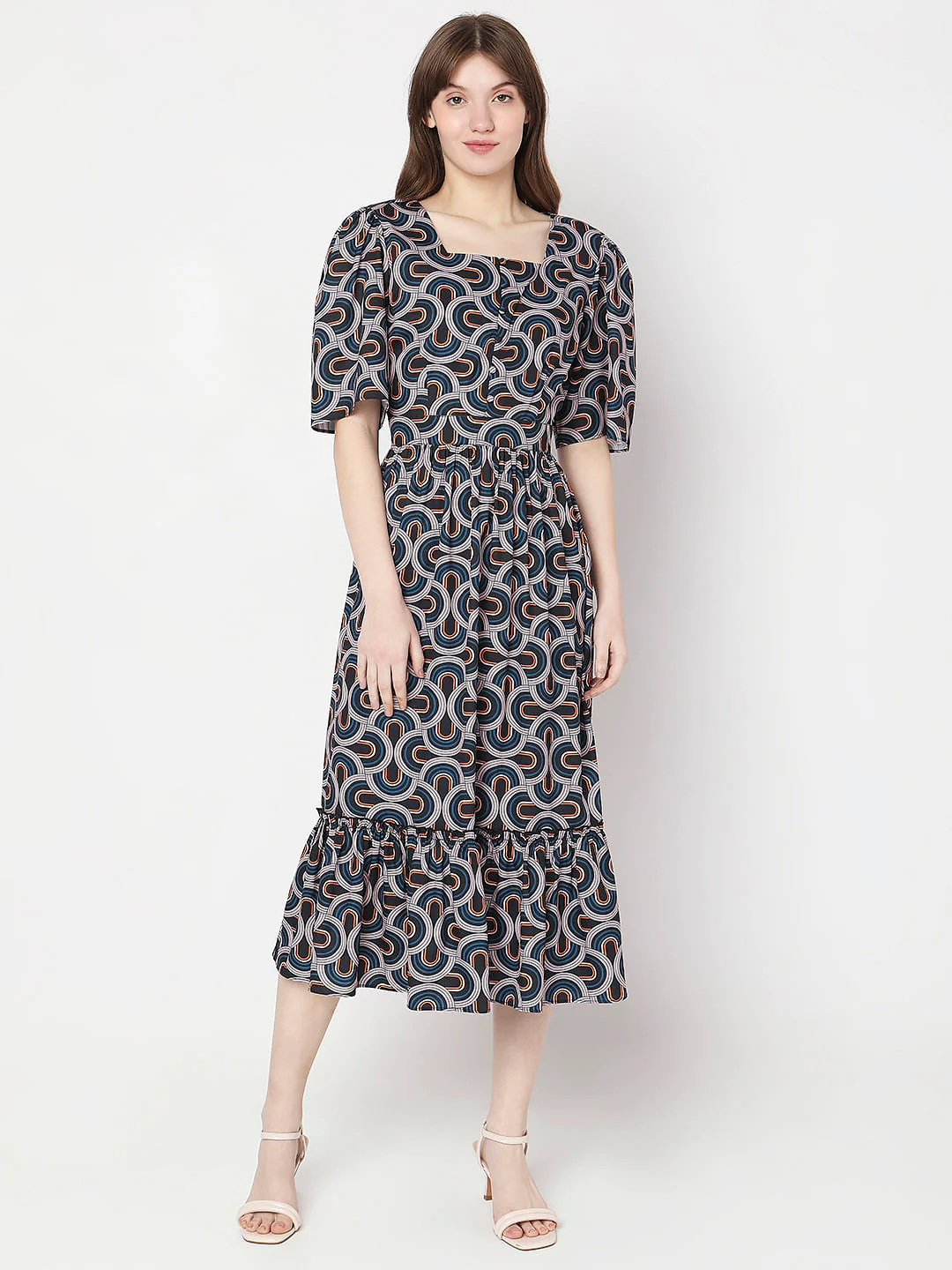 Black Printed Midi Dress - Image 2