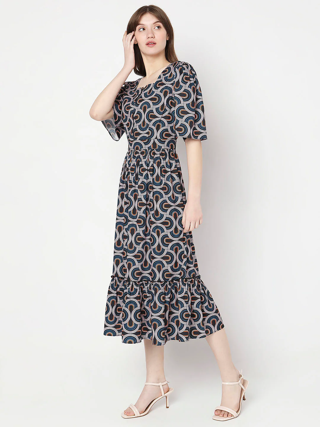 Black Printed Midi Dress - Image 3