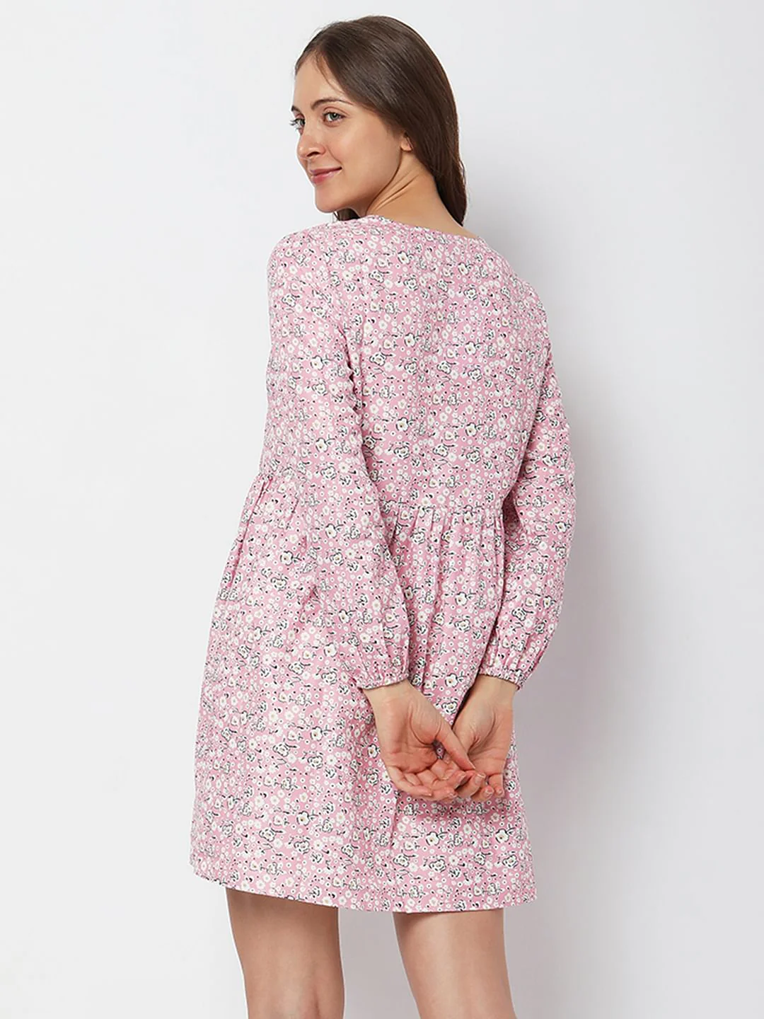 Pink Floral Print Mini Dress - Image 4