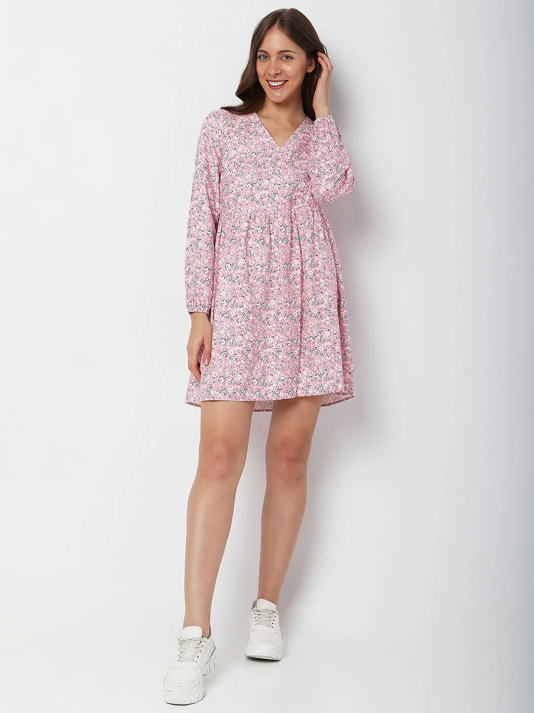 Pink Floral Print Mini Dress - Image 5