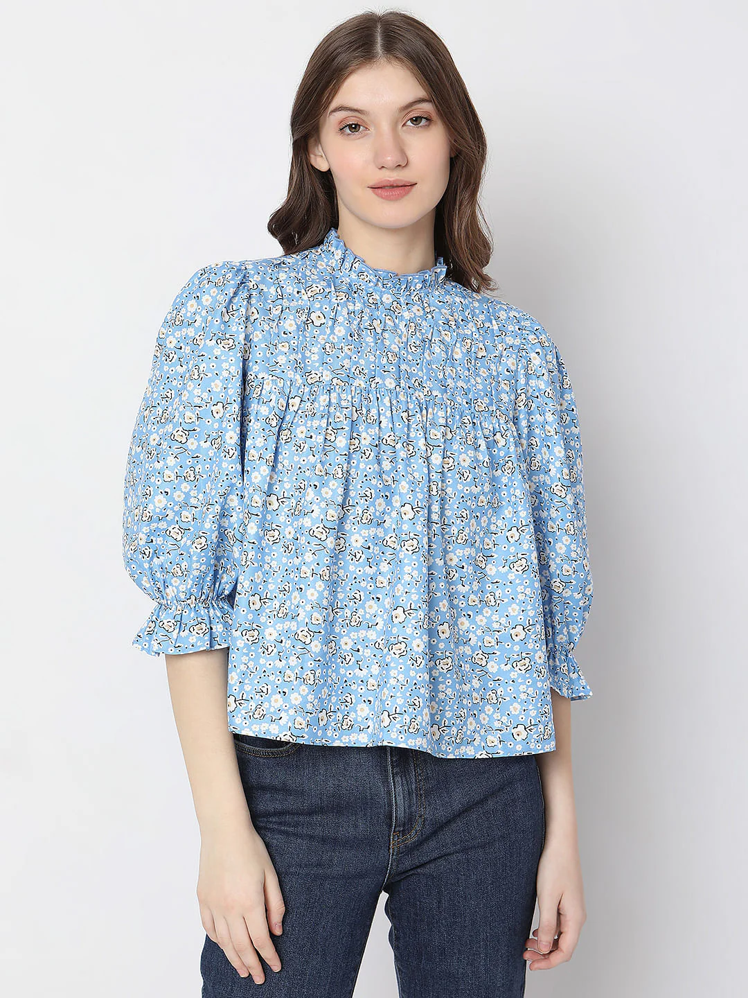 Blue Floral Print Top - Image 2