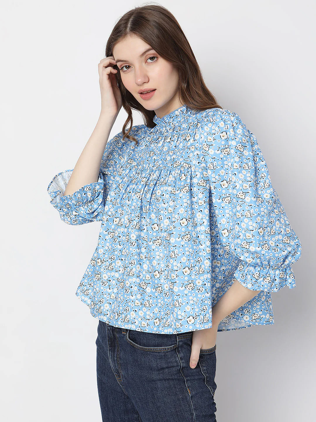 Blue Floral Print Top - Image 3