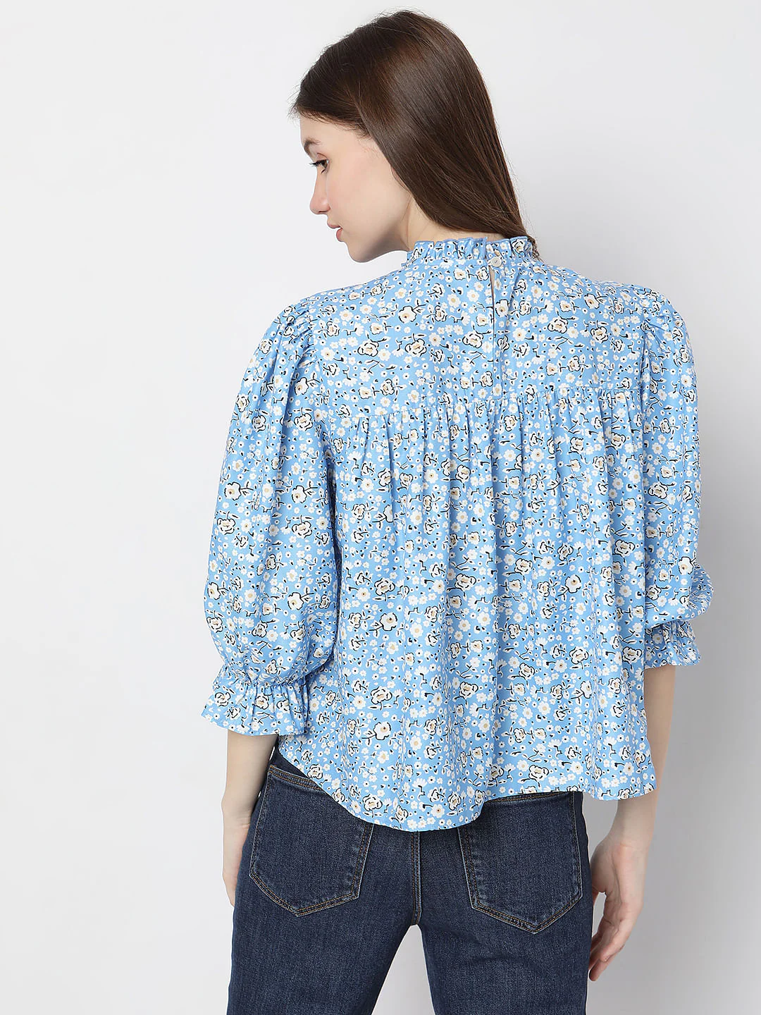 Blue Floral Print Top - Image 4