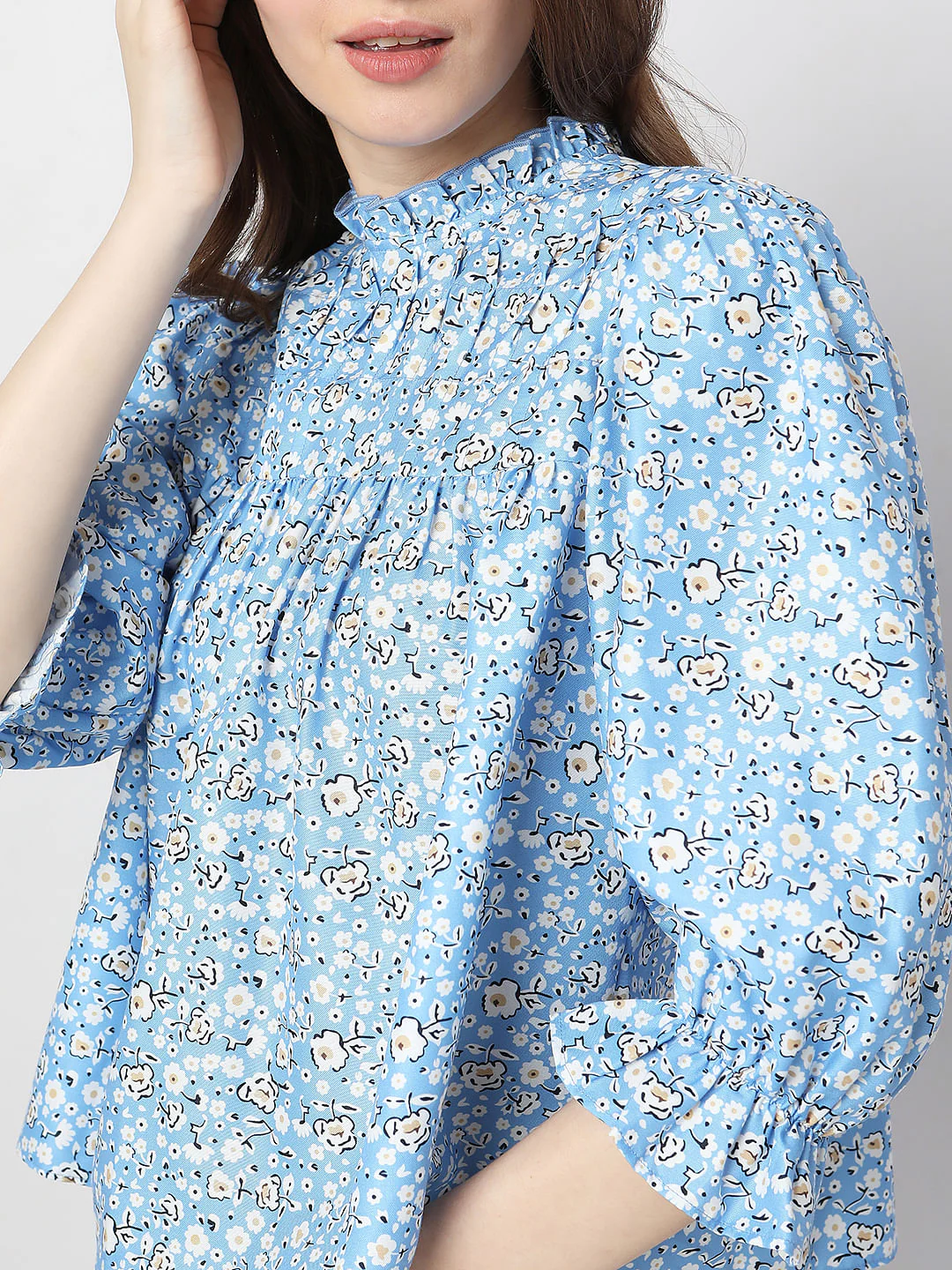 Blue Floral Print Top - Image 6