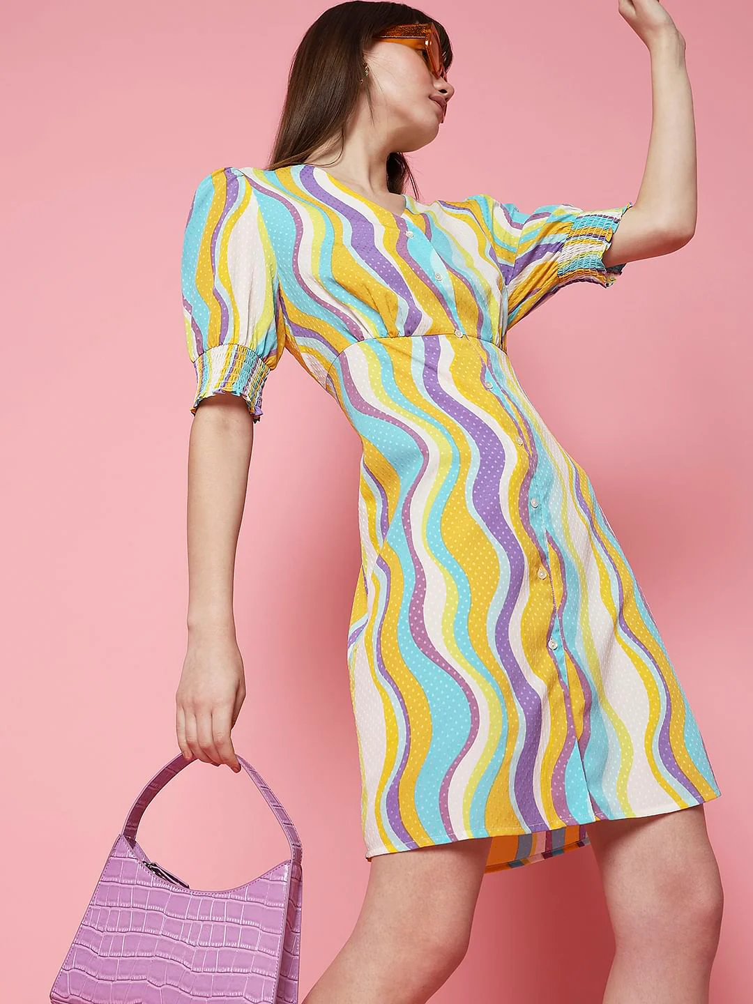 Blue Abstract Print Mini Dress