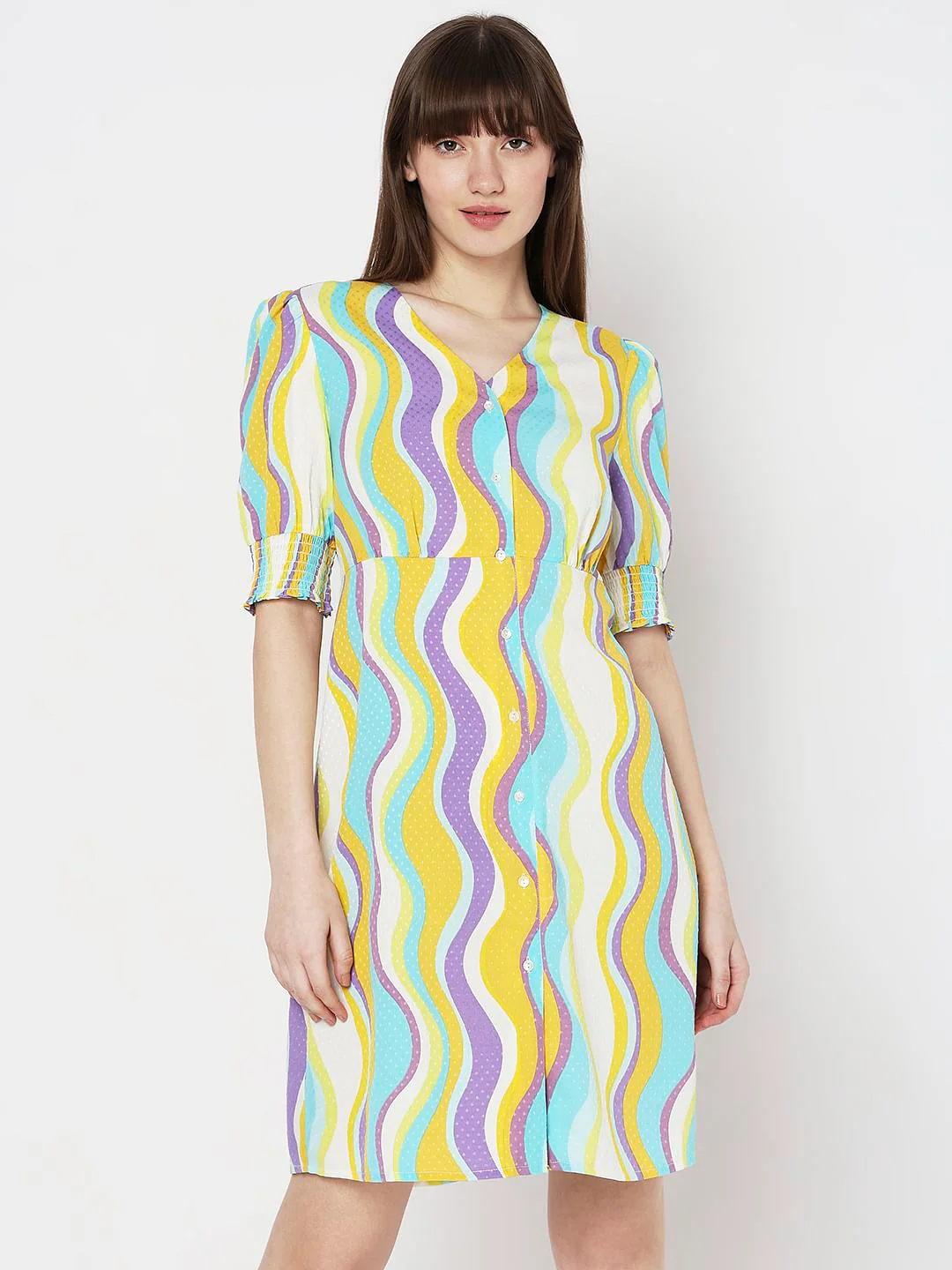 Blue Abstract Print Mini Dress - Image 2