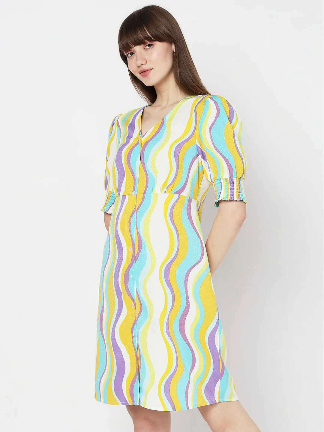 Blue Abstract Print Mini Dress - Image 3