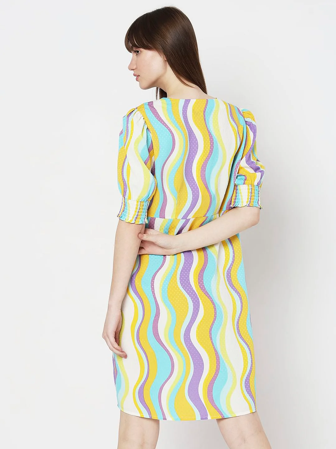 Blue Abstract Print Mini Dress - Image 4