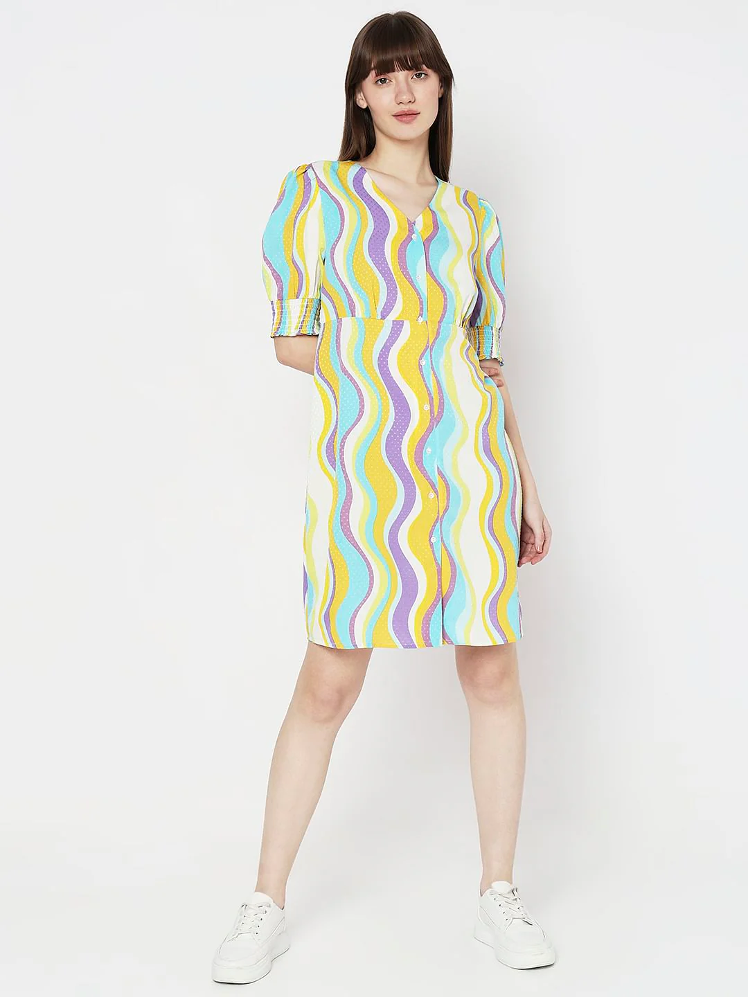 Blue Abstract Print Mini Dress - Image 5