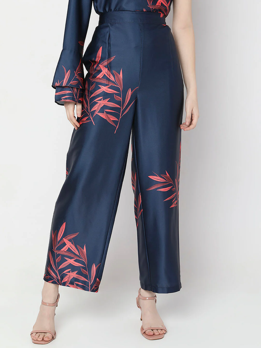 Navy Blue High Rise Floral Co-Ord Set Pants - Image 2