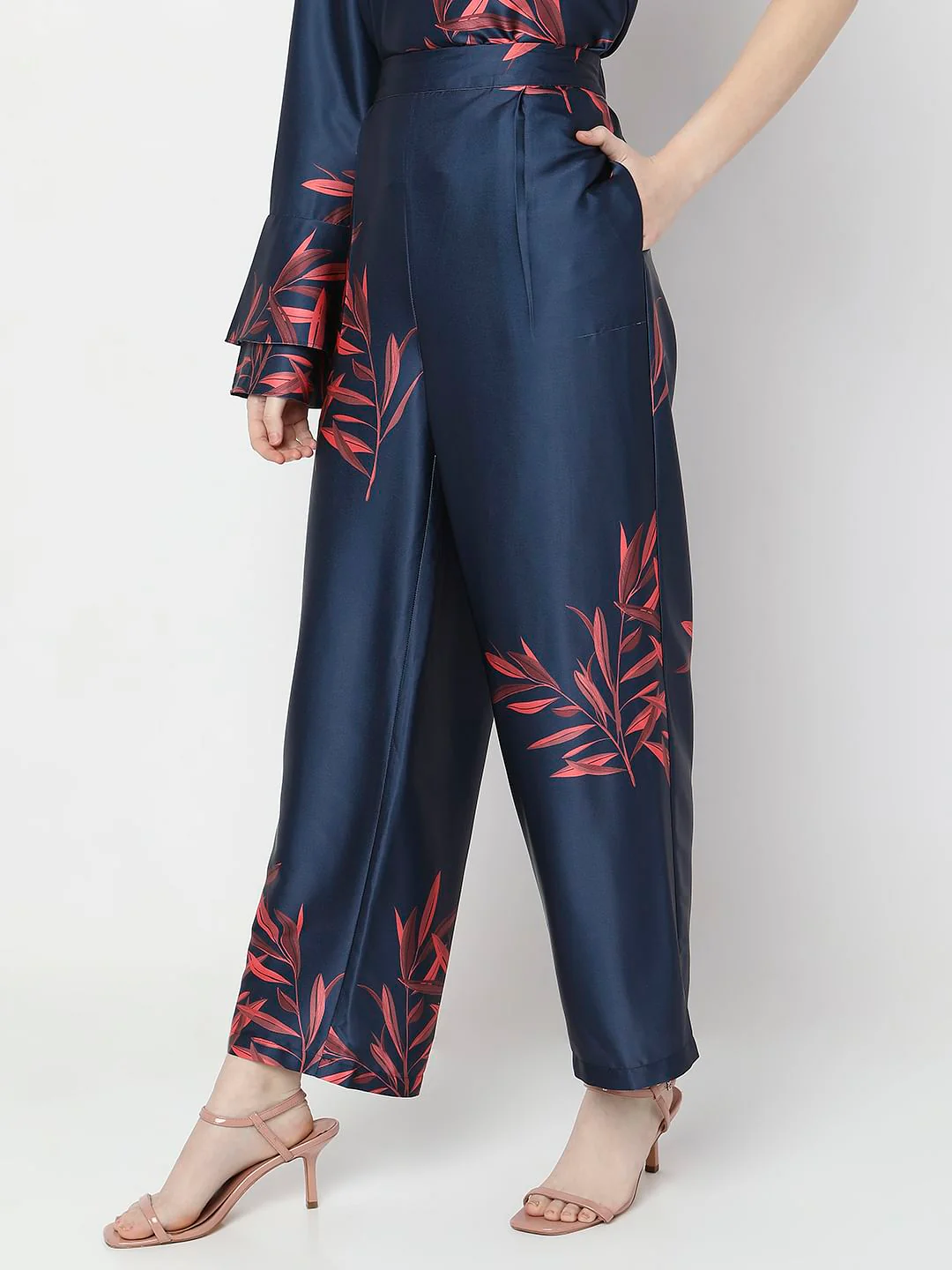 Navy Blue High Rise Floral Co-Ord Set Pants - Image 3