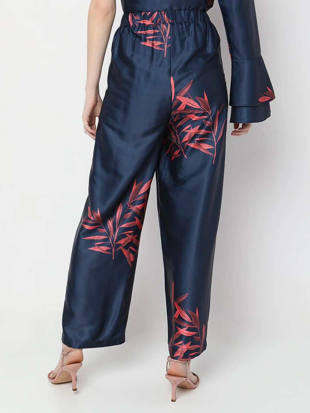 Navy Blue High Rise Floral Co-Ord Set Pants - Image 4