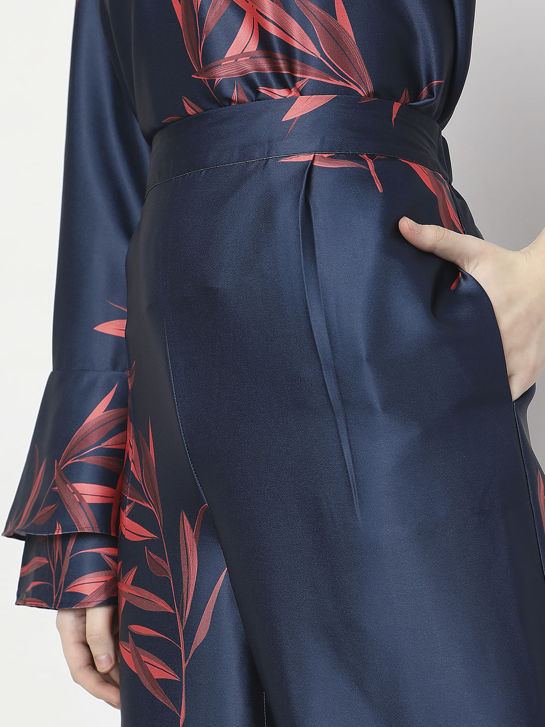 Navy Blue High Rise Floral Co-Ord Set Pants - Image 5
