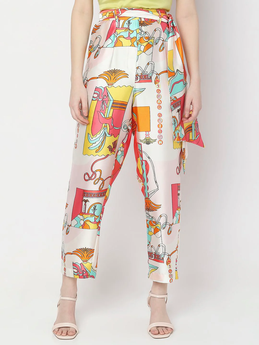 Orange High Rise Abstract Printed Co-Ord Pants - Image 2