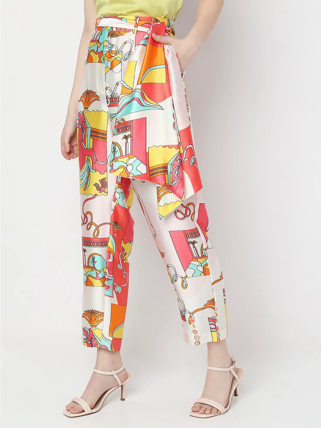 Orange High Rise Abstract Printed Co-Ord Pants - Image 3
