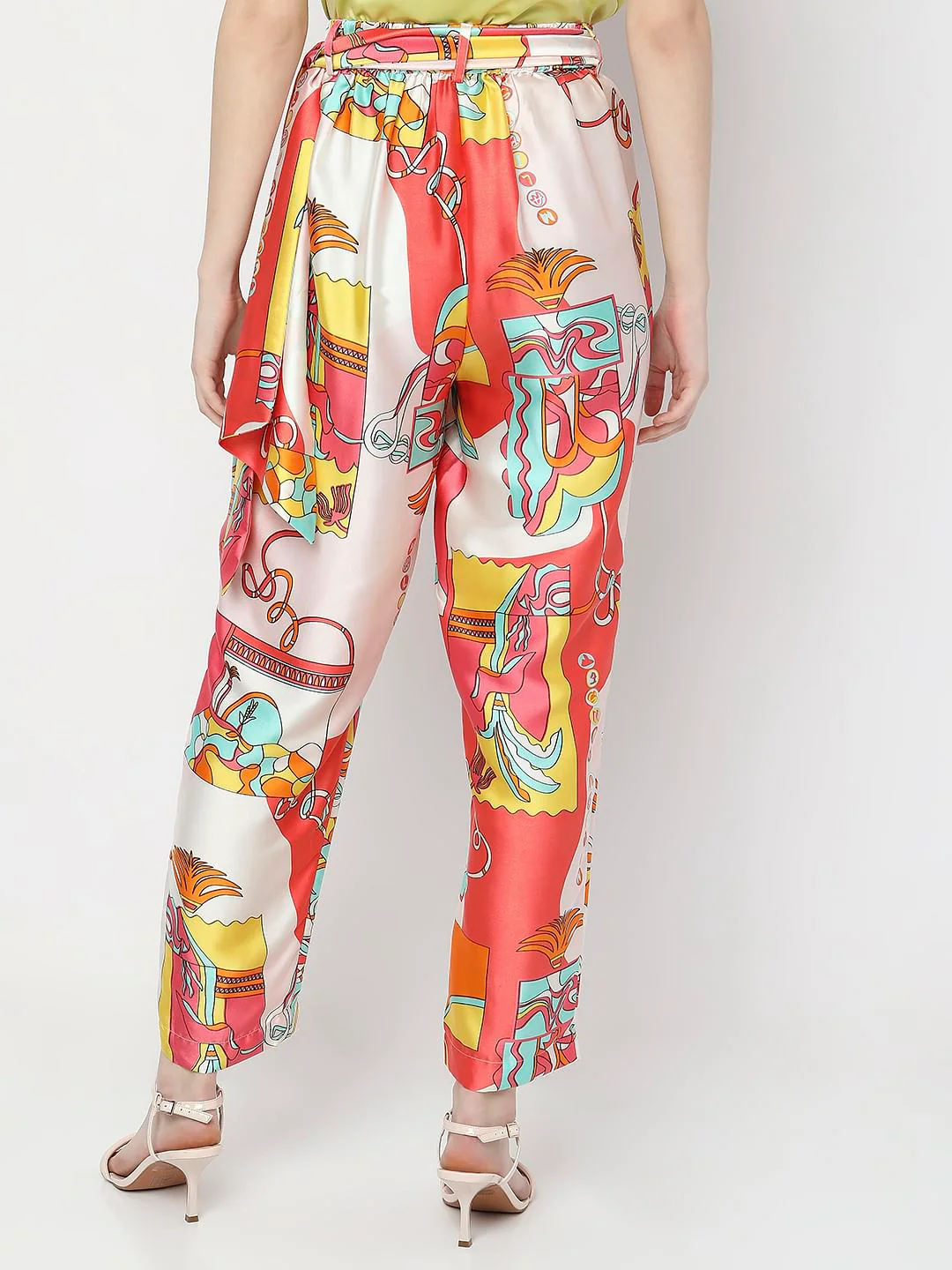 Orange High Rise Abstract Printed Co-Ord Pants - Image 4