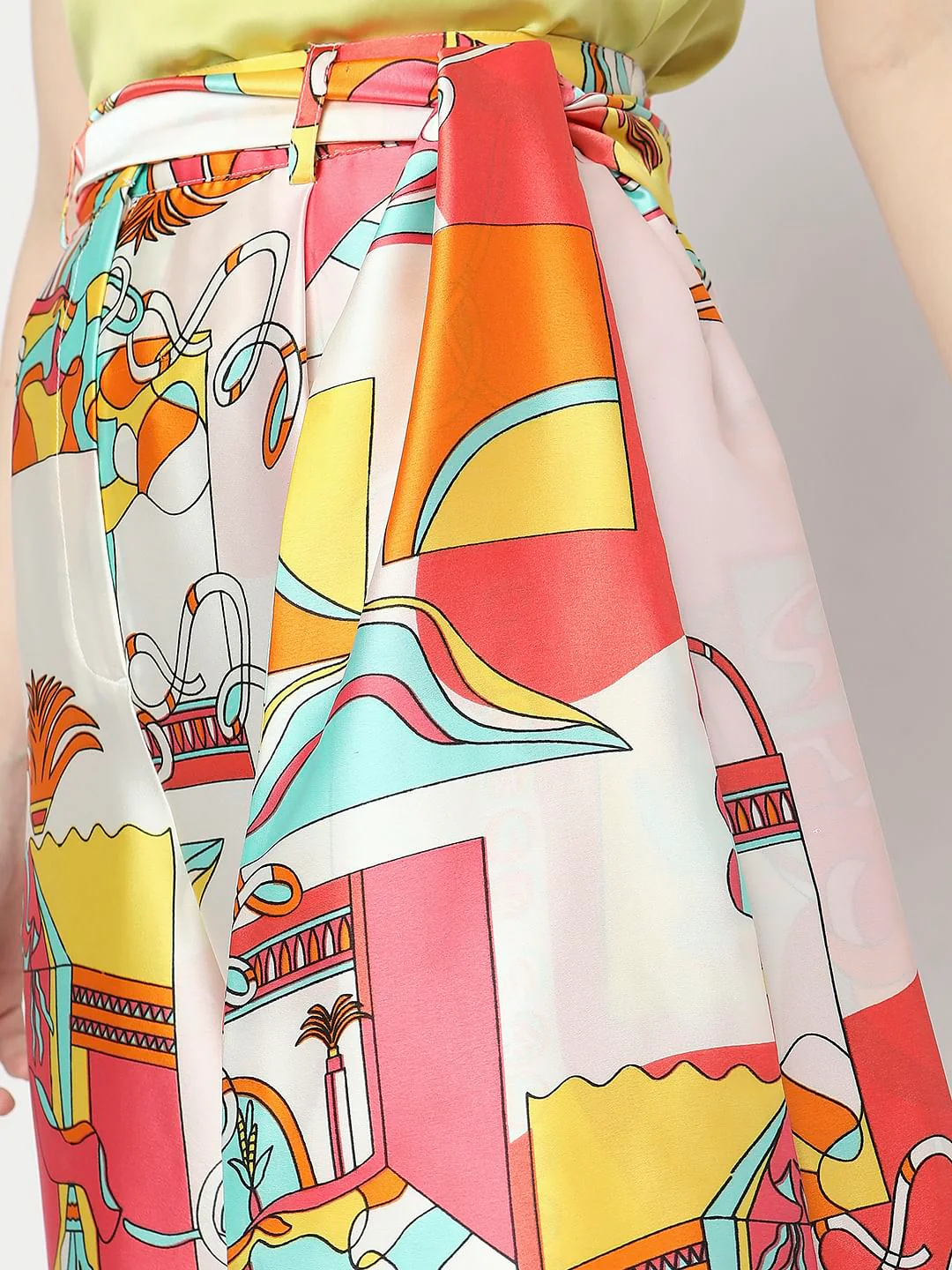 Orange High Rise Abstract Printed Co-Ord Pants - Image 5