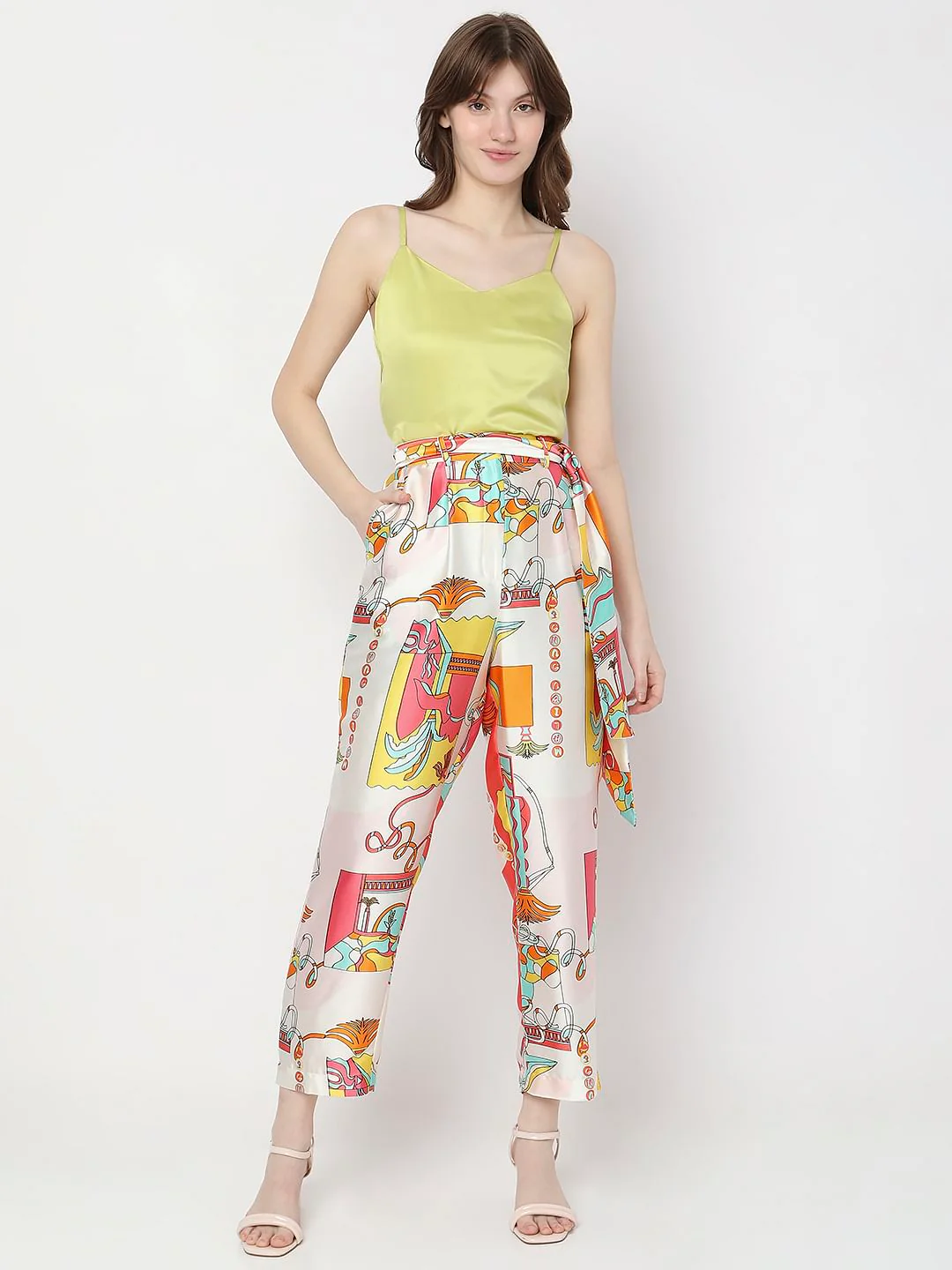 Orange High Rise Abstract Printed Co-Ord Pants - Image 6
