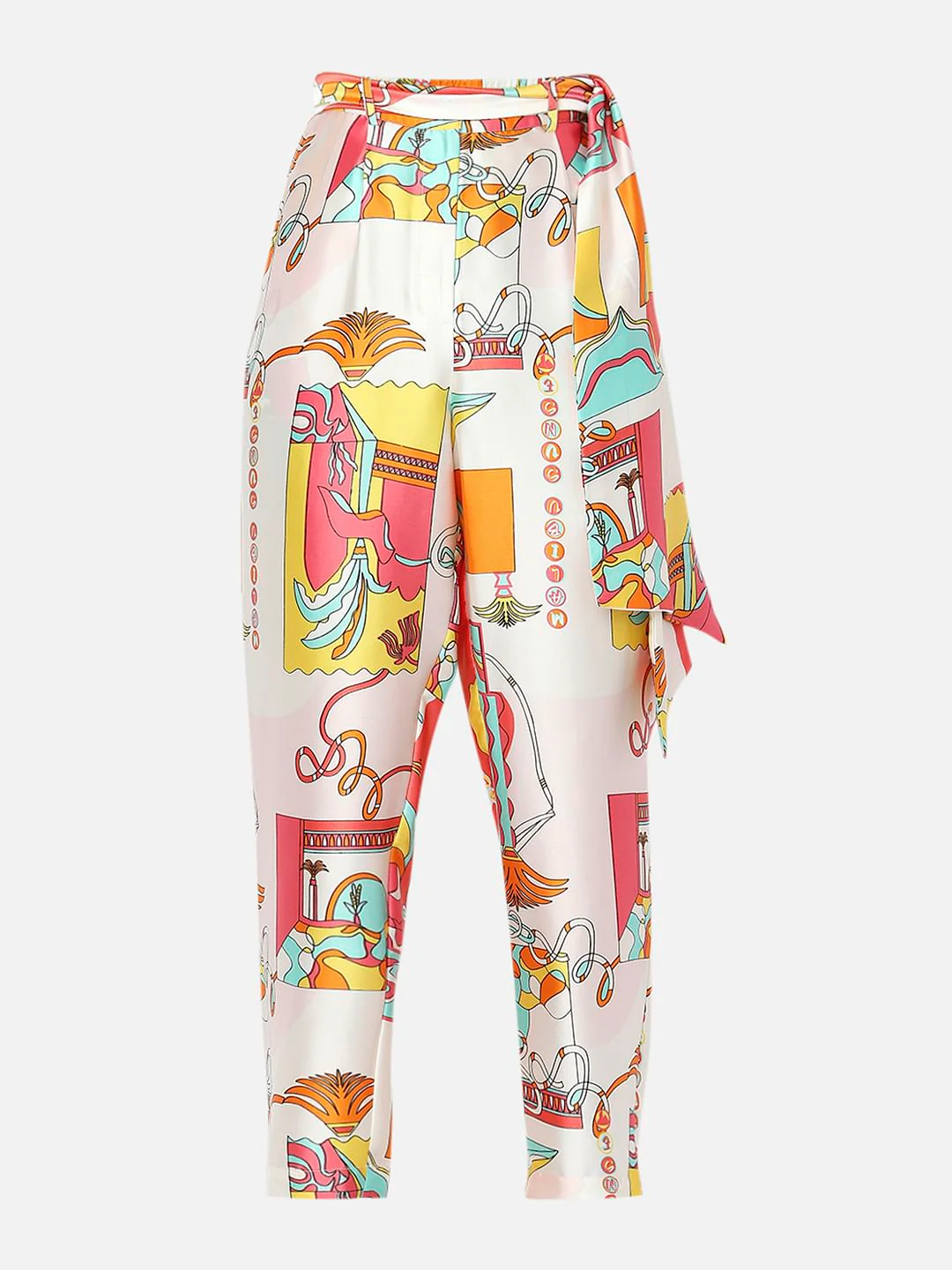 Orange High Rise Abstract Printed Co-Ord Pants - Image 7