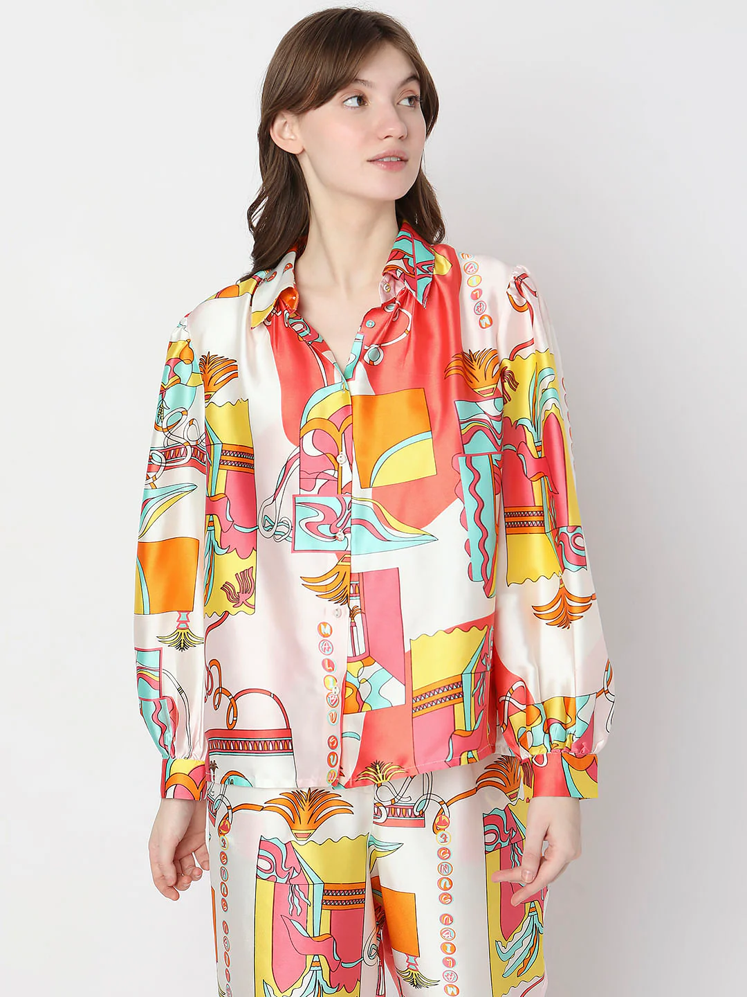 Orange Abstract Print Co-Ord Shirt - Image 2