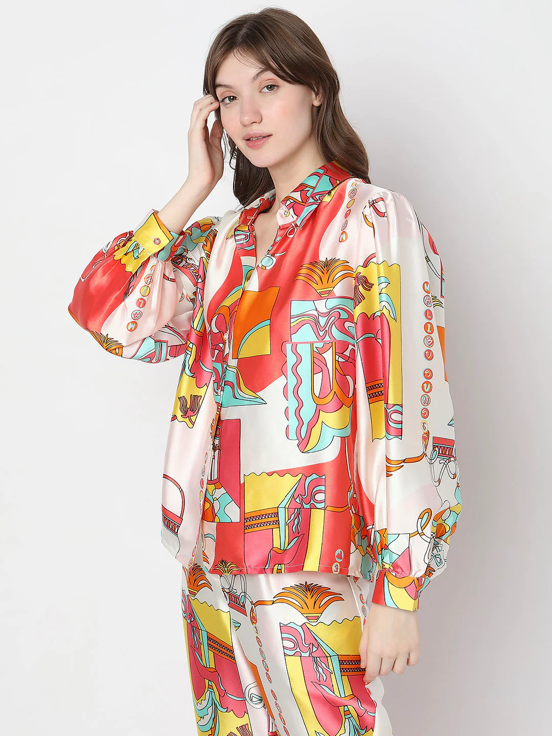 Orange Abstract Print Co-Ord Shirt - Image 3